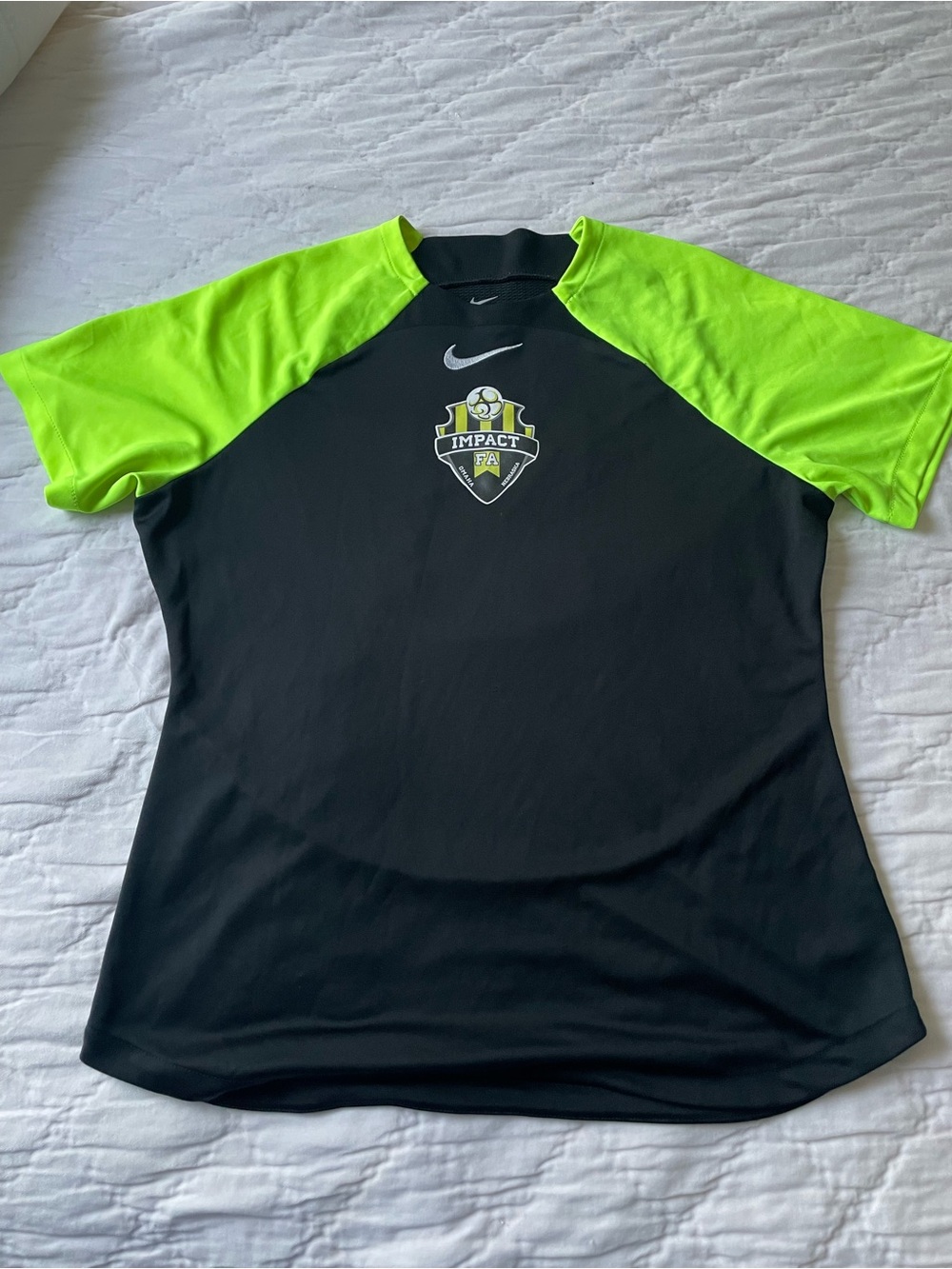 Nike Kids Black Training Top with Neon Green Raglan Sleeves